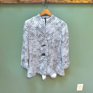 IC by Connie K Black White Geometric Scale Mock Neck Jacket Art to Wear M